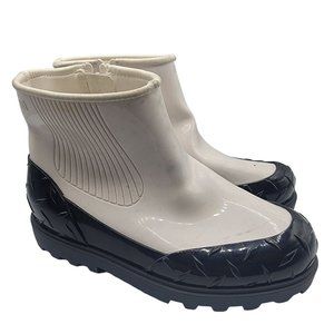 Melissa Fusion Womens 8 White Rain Boots Black White Side Zipper Waterproof